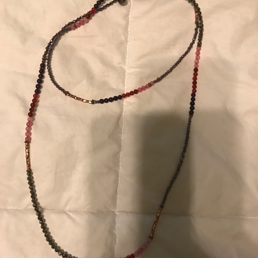 Long beaded necklace.